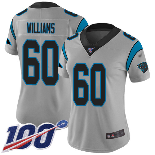 Carolina Panthers Limited Silver Women Daryl Williams Jersey NFL Football #60 100th Season Inverted Legend->carolina panthers->NFL Jersey